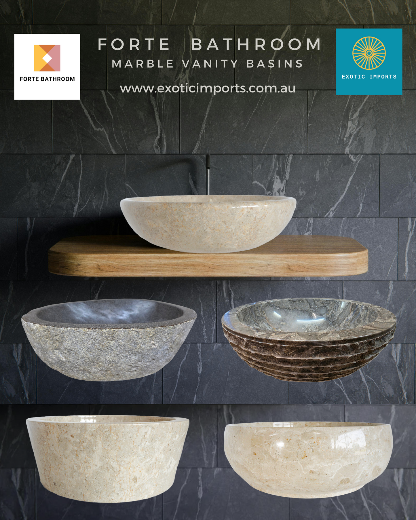 Forma Lucid - Marble Vanity Basin - Polished finish - H15cm - Cream or grey - Dia 40cm - Natural Stone