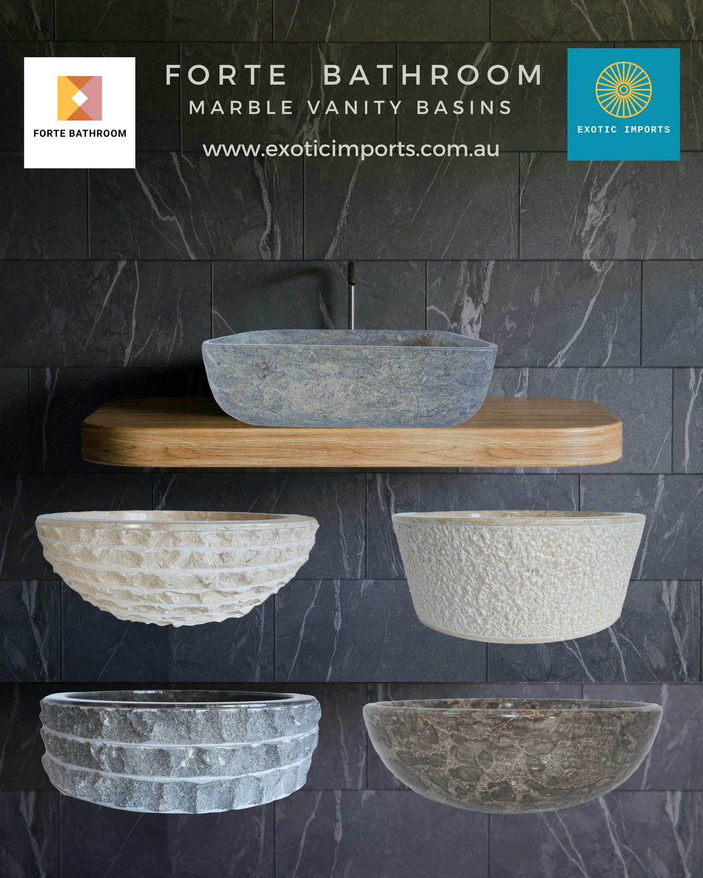 Forma Linea - Marble Vanity Basin - Textured finish - H15cm - Cream or grey - Dia 40cm - Natural Stone