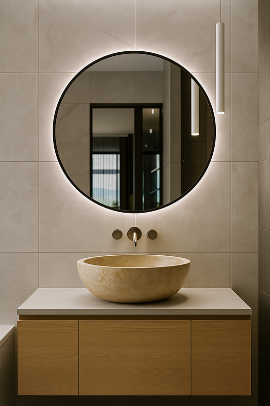 Polished Round Marble Vanity Basin – 15cm Height – Cream or Grey – 35/40/45cm - Natural Stone