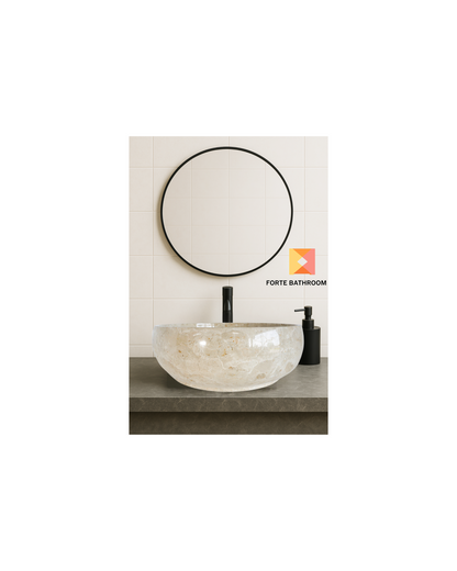 Round Marble Vanity Basin – Polished Finish 02 –  Height 15cm - Cream or Grey – Dia 40/45cm - Natural Stone