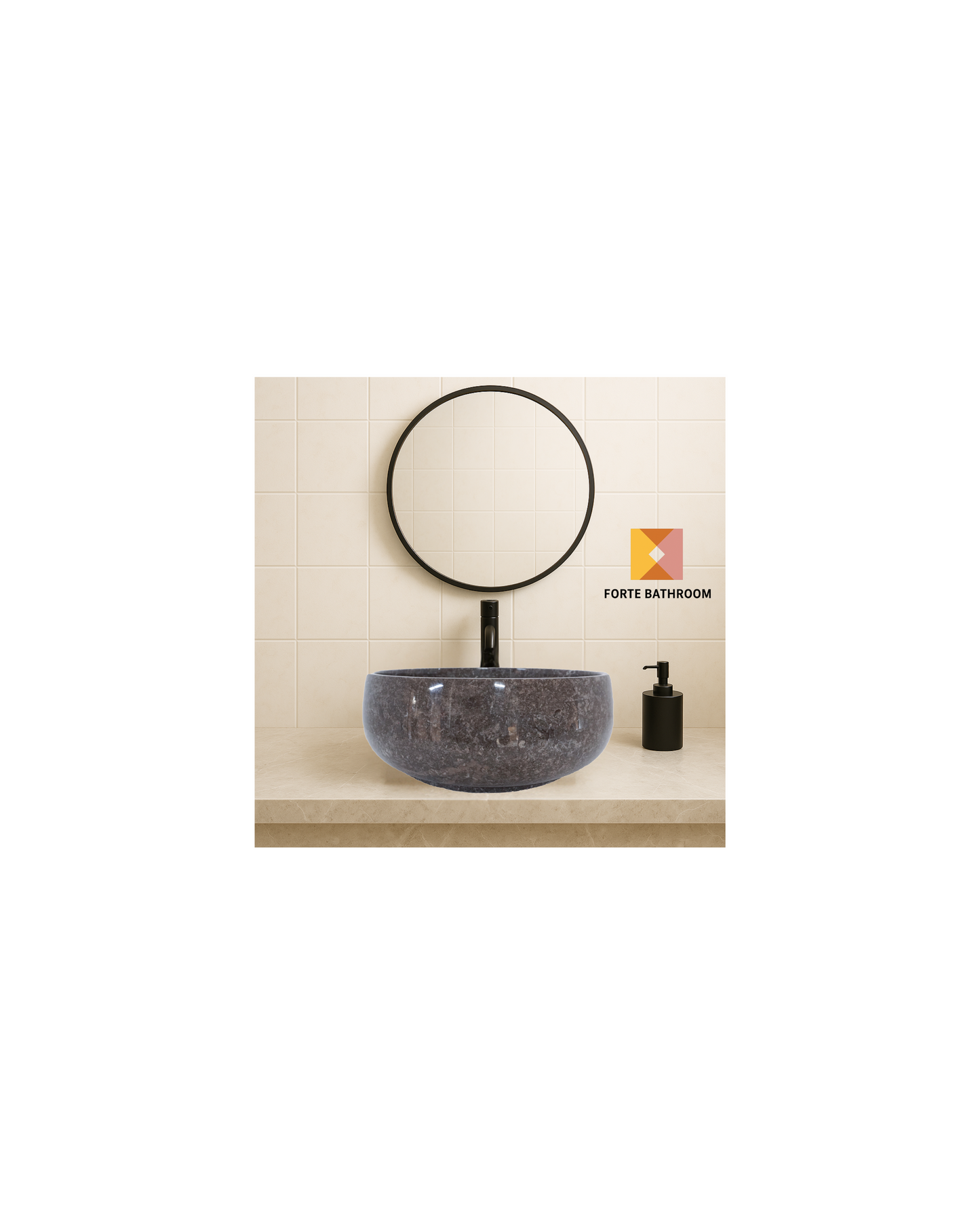 Round Marble Vanity Basin – Polished Finish 02 –  Height 15cm - Cream or Grey – Dia 40/45cm - Natural Stone