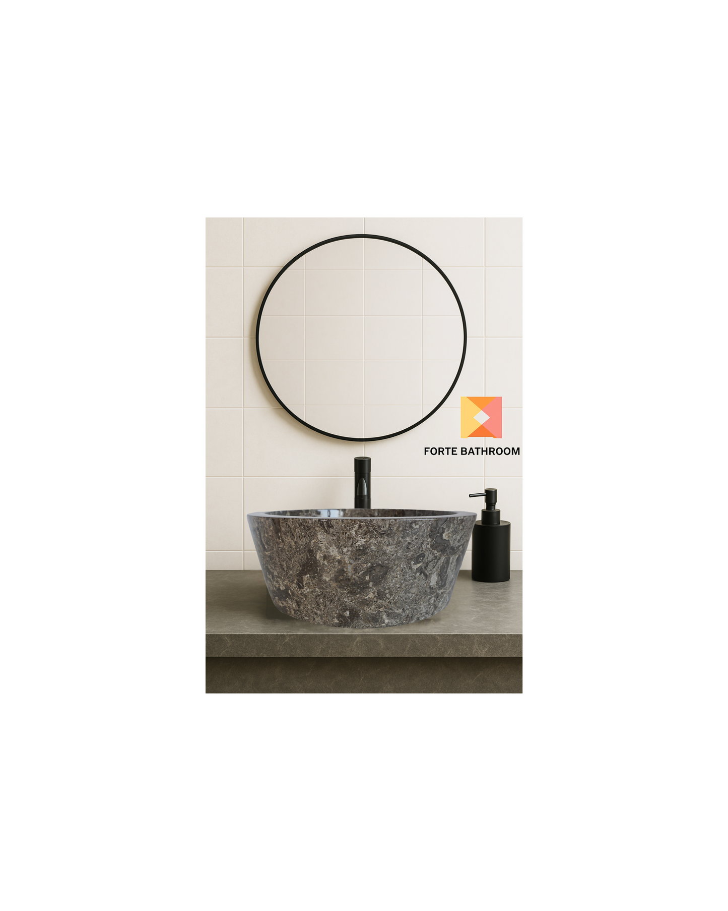 Forma Lucid - Marble Vanity Basin - Polished finish - H15cm - Cream or grey - Dia 40cm - Natural Stone