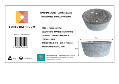 Forma Linea - Marble Vanity Basin - Textured finish - H15cm - Cream or grey - Dia 40cm - Natural Stone