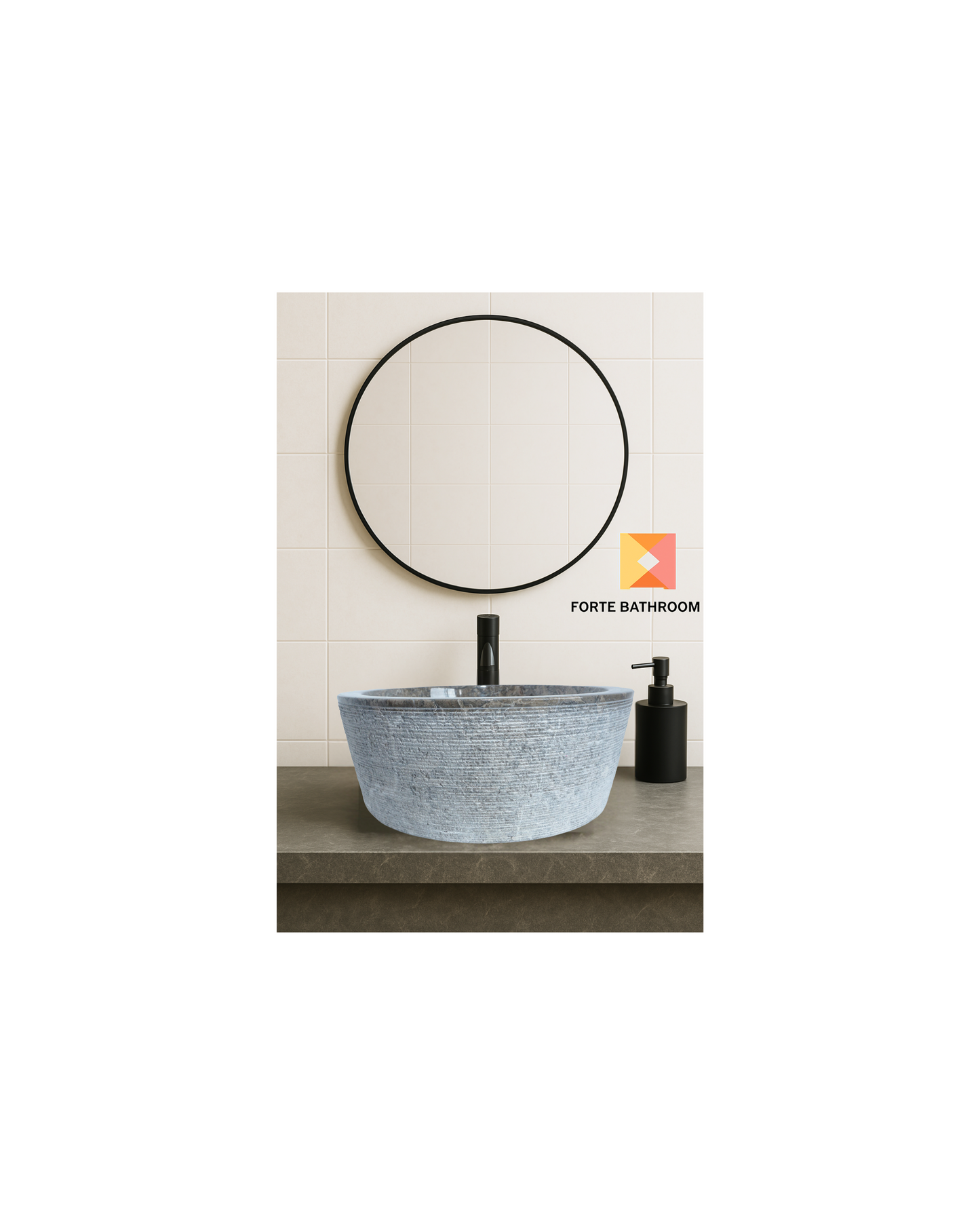 Forma Linea - Marble Vanity Basin - Textured finish - H15cm - Cream or grey - Dia 40cm - Natural Stone