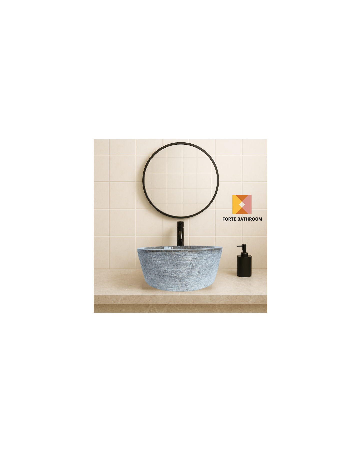 Forma Linea - Marble Vanity Basin - Textured finish - H15cm - Cream or grey - Dia 40cm - Natural Stone