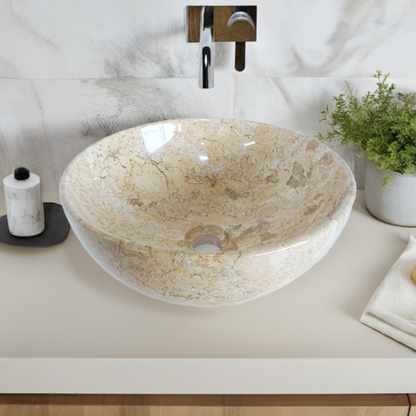 Polished Round Marble Vanity Basin – 15cm Height – Cream or Grey – 35/40/45cm - Natural Stone