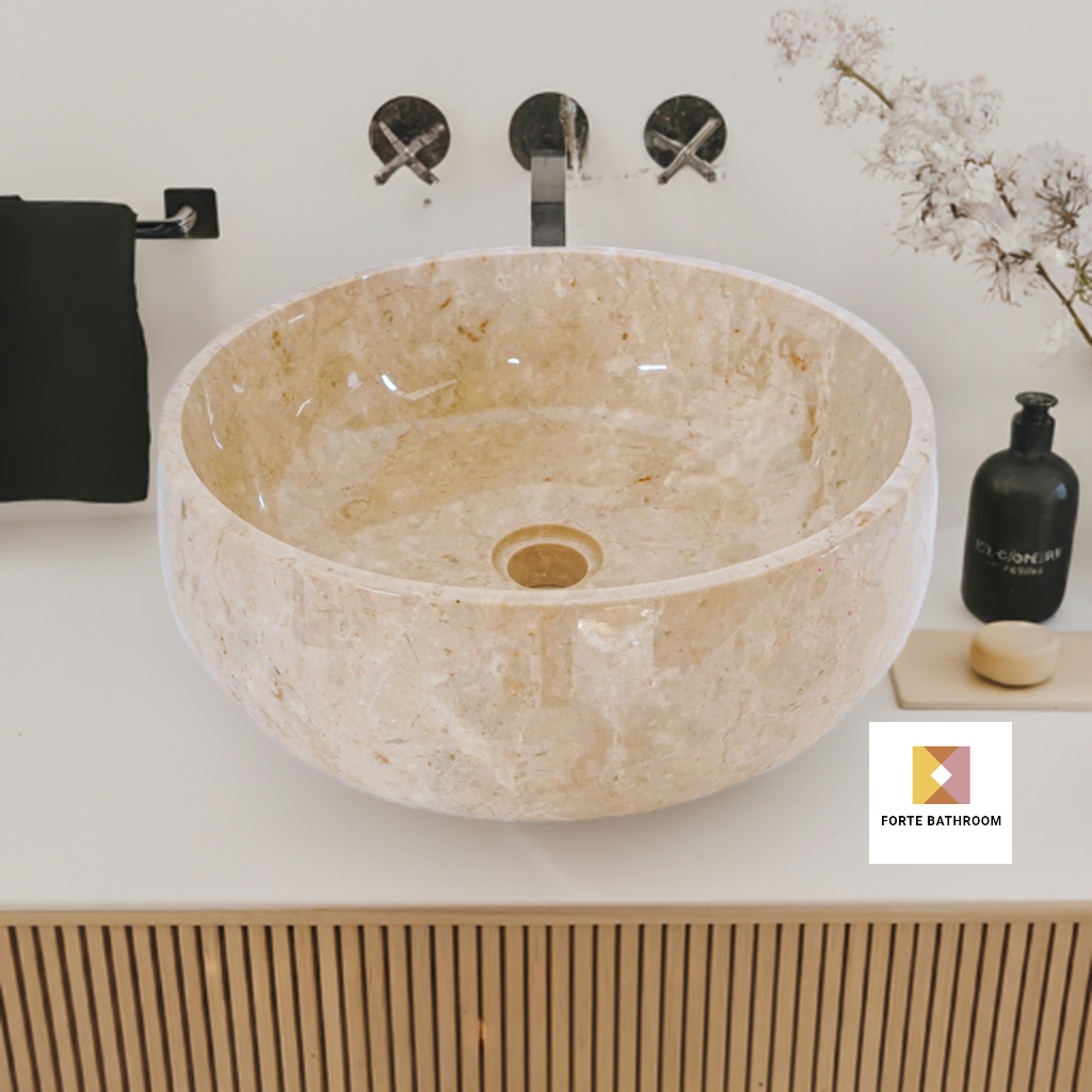 Round Marble Vanity Basin – Polished Finish 02 –  Height 15cm - Cream or Grey – Dia 40/45cm - Natural Stone