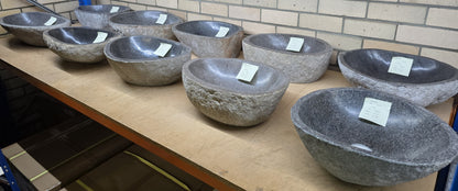 Natural River stone Bathroom Basin - Rock Exterior - Polished Interior - sm/med/lge - dark grey
