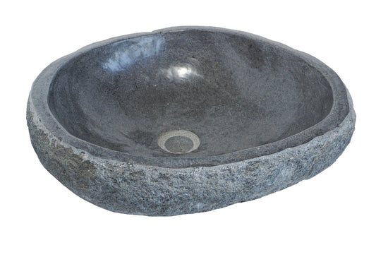 Natural River stone Bathroom Basin - Rock Exterior - Polished Interior - sm/med/lge - dark grey