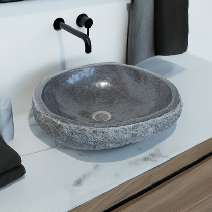 Natural River stone Bathroom Basin - Rock Exterior - Polished Interior - sm/med/lge - dark grey