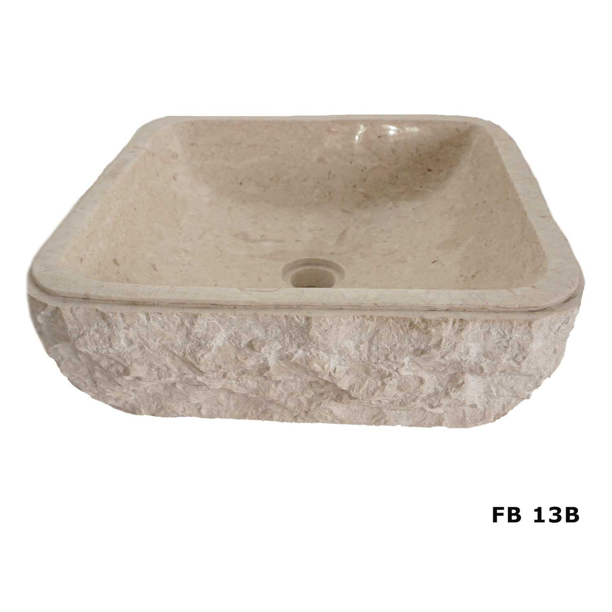 Colorado FB13B cream marble vanity basin with textured exterior, angled view