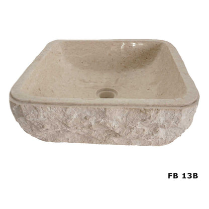 Colorado FB13B cream marble vanity basin with textured exterior, angled view