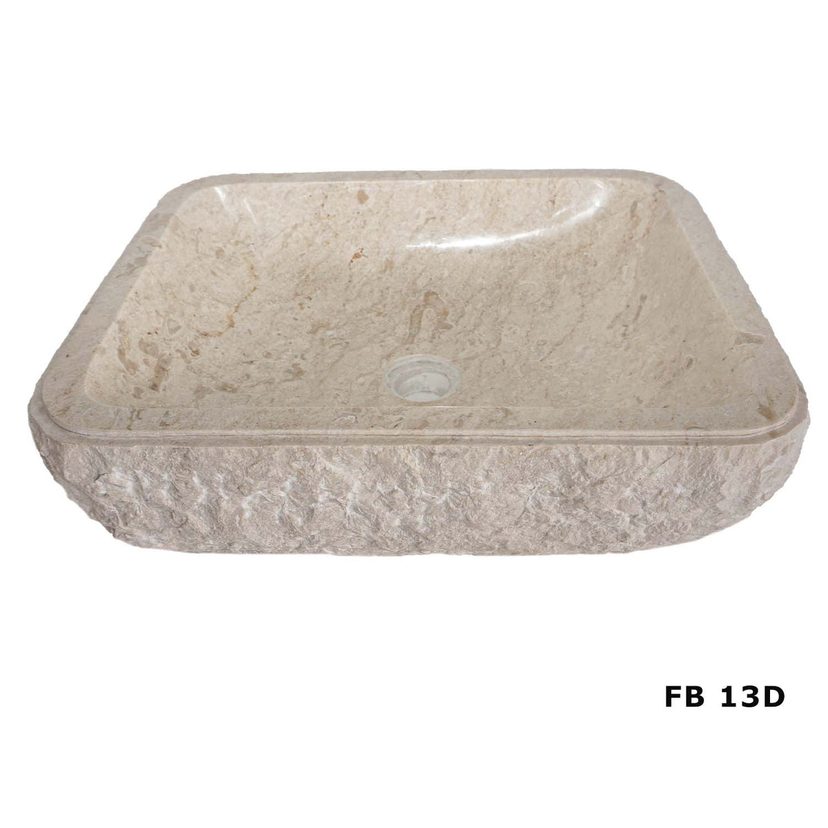 Colorado FB13D cream marble vanity basin with textured exterior, angled view