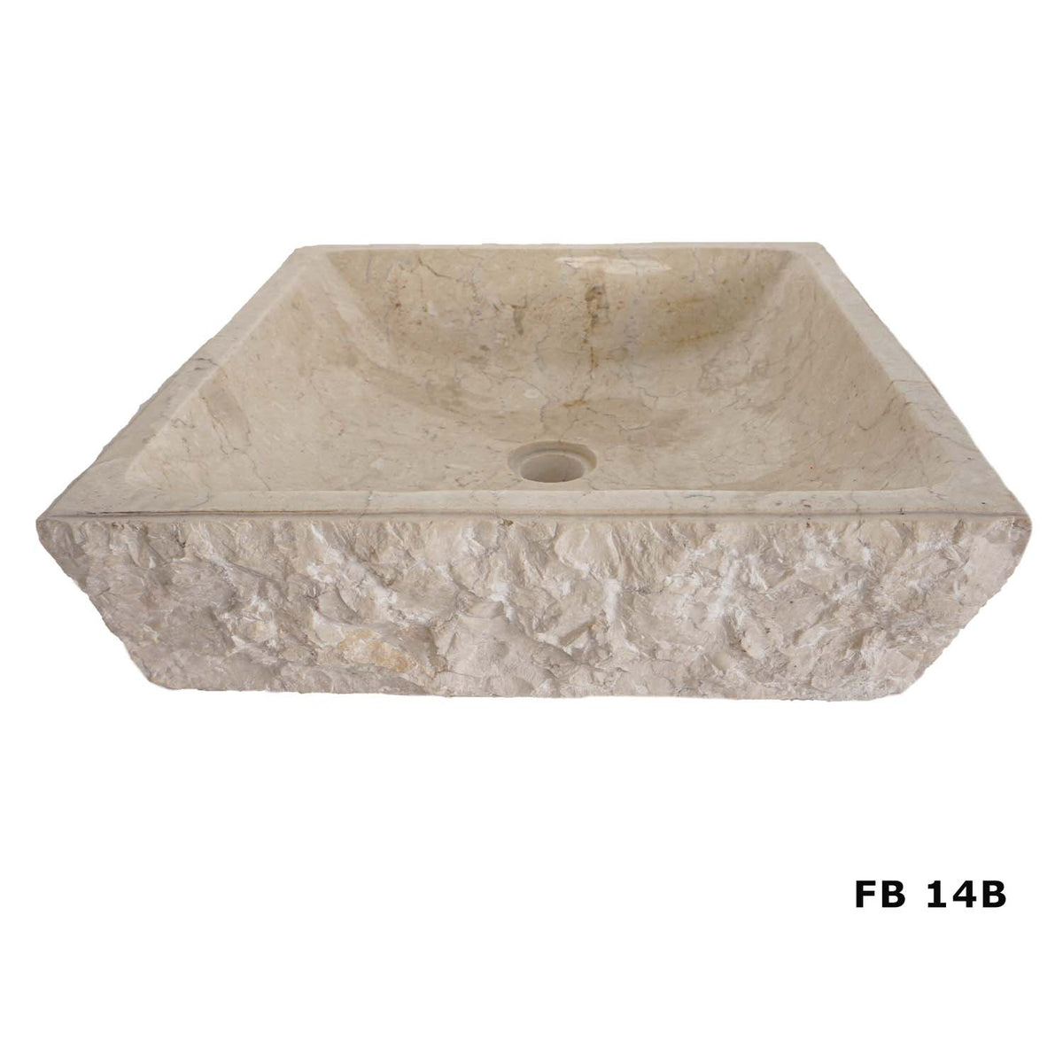 Oregon FB14B cream marble vanity basin with textured exterior, angled view