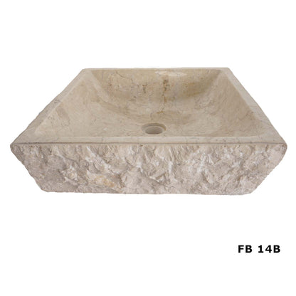 Oregon FB14B cream marble vanity basin with textured exterior, angled view