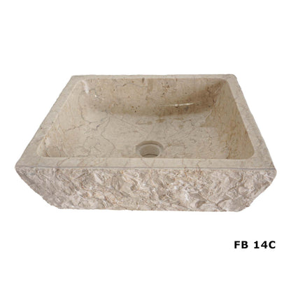 Oregon FB14C cream marble vanity basin with textured exterior, angled view