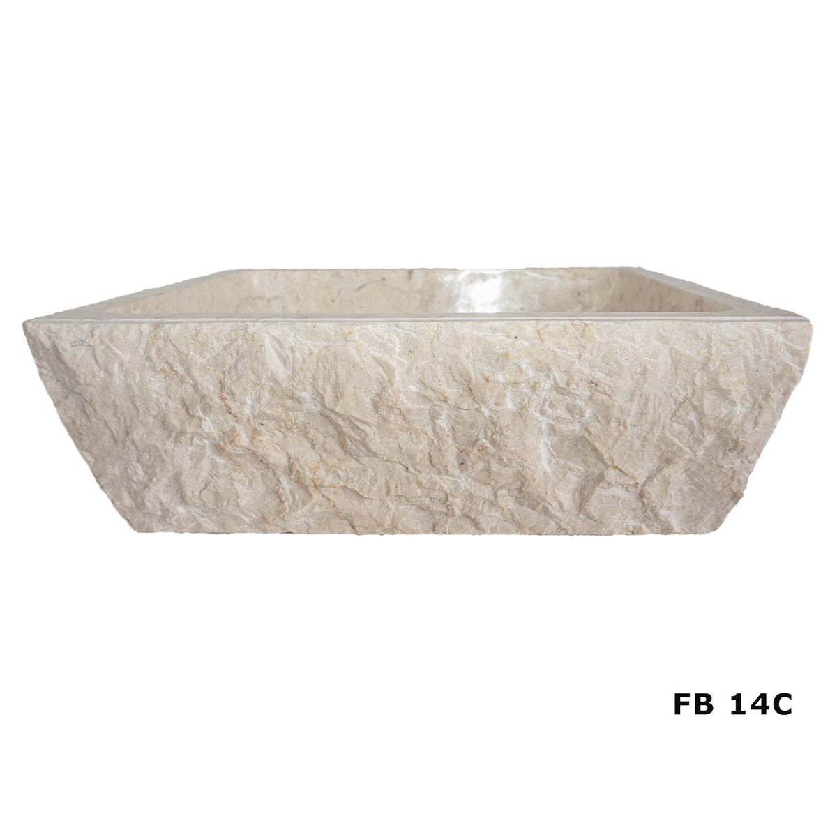 Oregon FB14C cream marble vanity basin with textured exterior, front view
