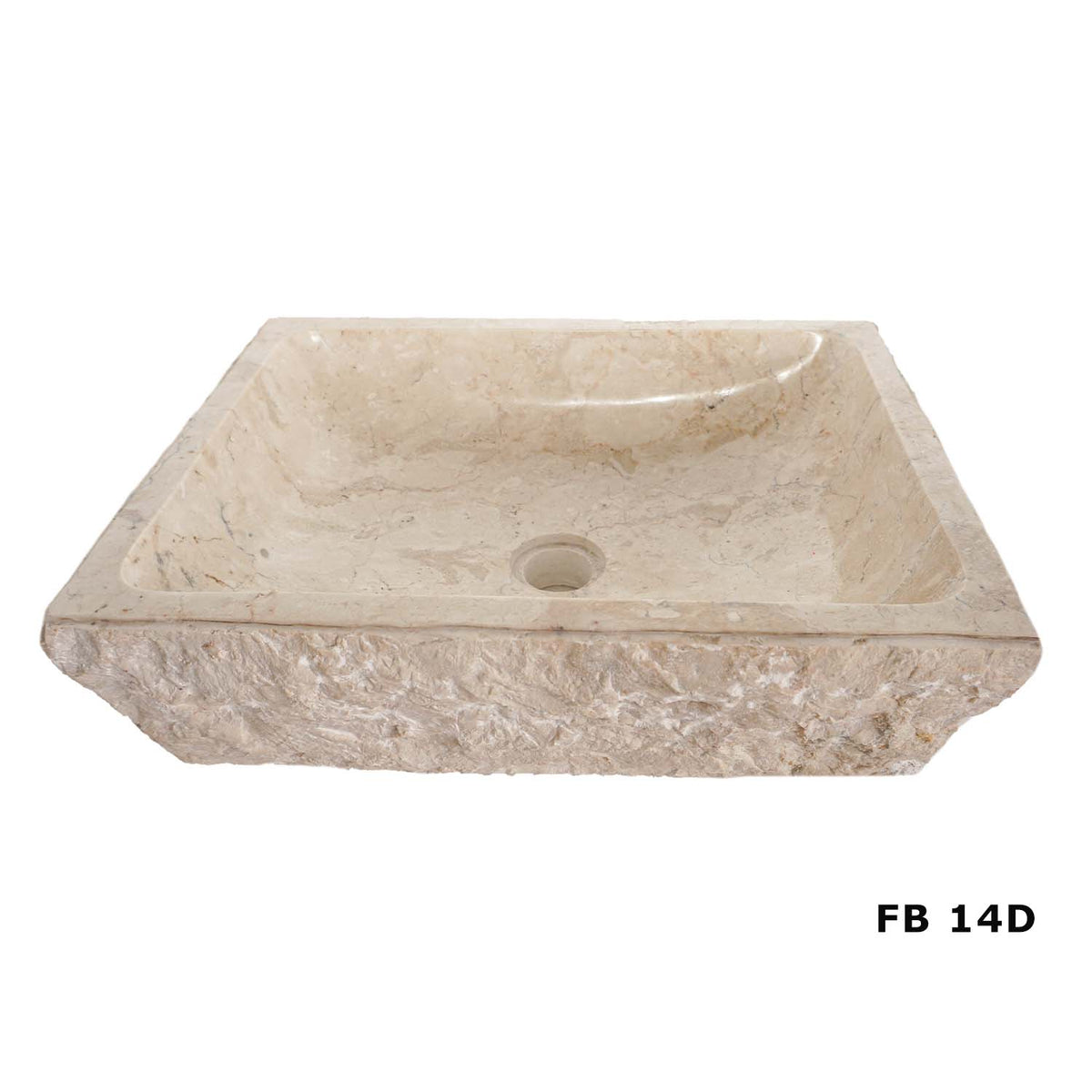 Oregon FB14D cream marble vanity basin with textured exterior, angled view