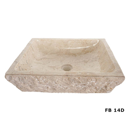 Oregon FB14D cream marble vanity basin with textured exterior, angled view