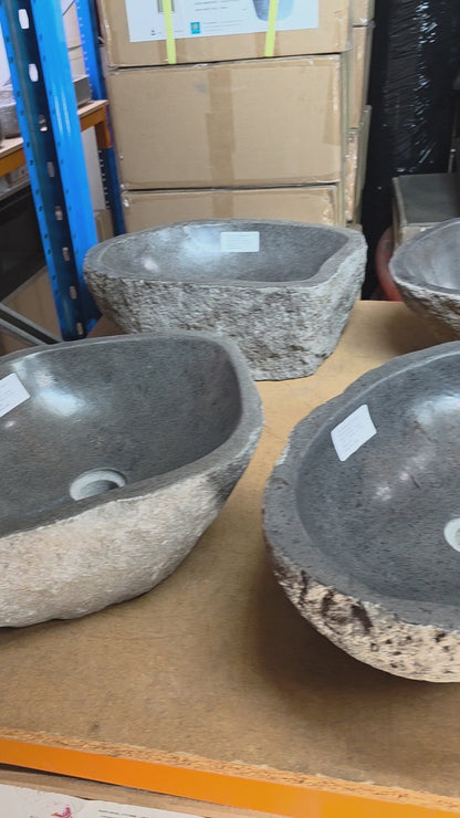 Natural River stone Bathroom Basin - Rock Exterior - Polished Interior - sm/med/lge - dark grey