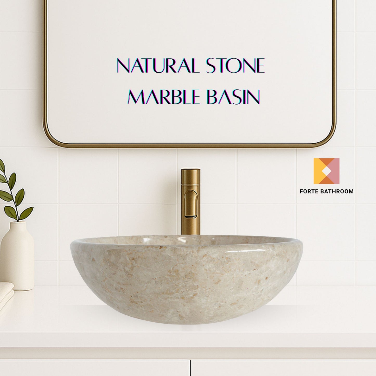 Pure Form - Polished Marble Vanity Basin – 15cm Height – Cream or Grey – 35/40/45cm - Natural Stone